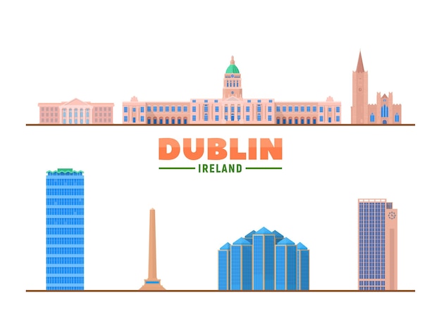 Dublin landmarks on a white background Isolated objects Flat vector illustration Business travel and tourism concept with modern buildings Image for banner or web site