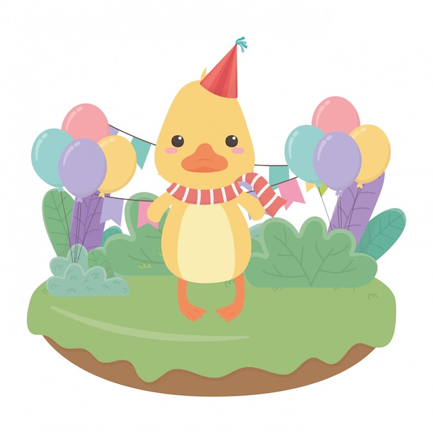 Duck cartoon with happy birthday  