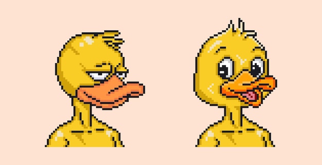 duck character vector set in pixel art style