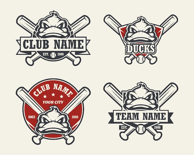 Duck head sport logo. Set of baseball emblems, badges, logos and labels.