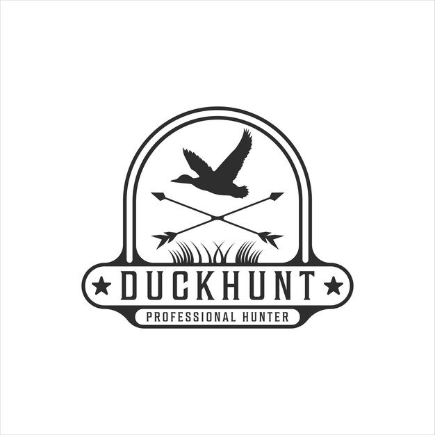 Vector duck hunt with arrow logo vintage vector illustration template icon graphic design