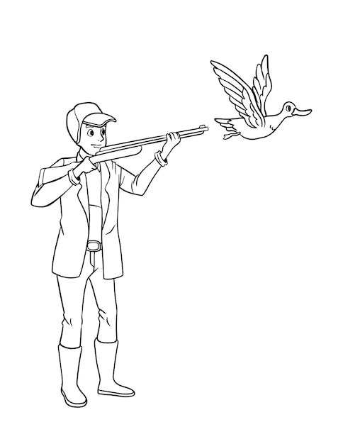 Duck Hunting Isolated Coloring Page for Kids