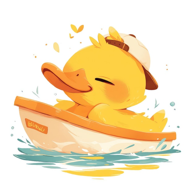 A duck is rowing a boat cartoon style