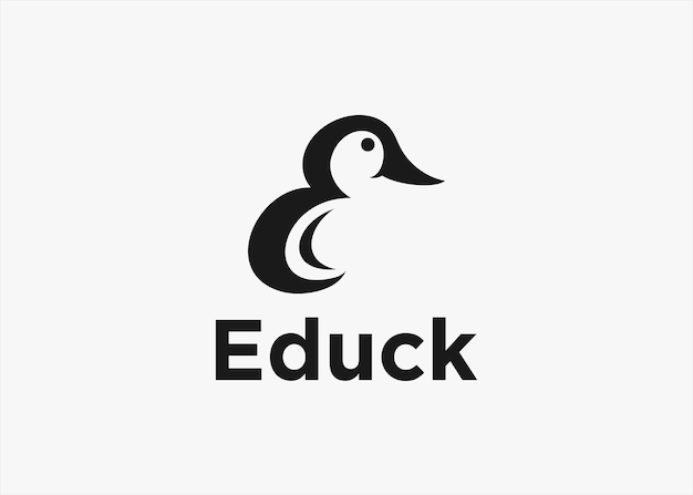 duck logo combination with initial letter e vector silhouette illustration template