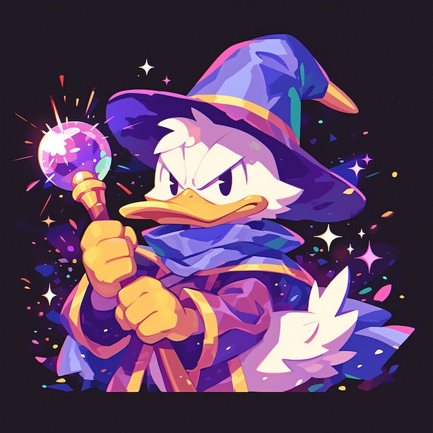 A duck magician cartoon style