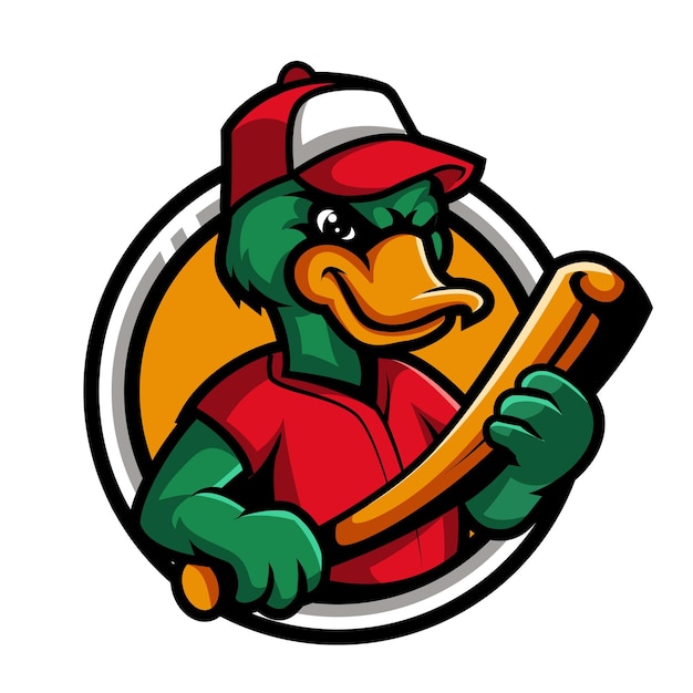 Duck Mascot and Sport Object Retro Style