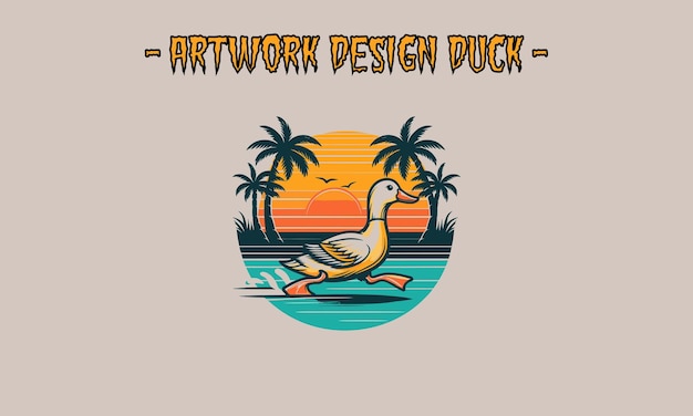 duck running and palm vector artwork design