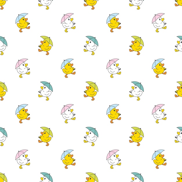 duck seamless pattern umbrella raining cartoon