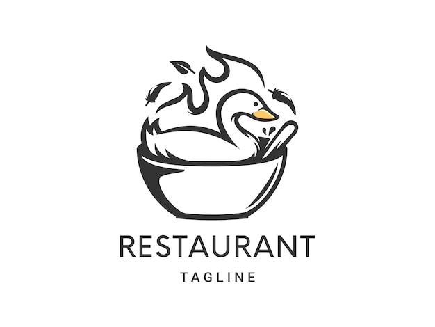 Duck with Bowl Restaurant Logo Template