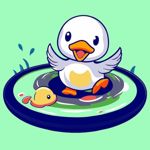 Vector a duckling is playing in the middle of a pond