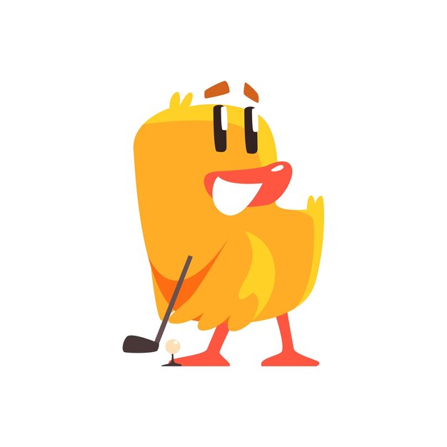 Vector duckling playing golf cute character sticker