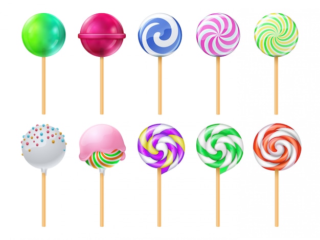 Dulce lollipops. Sweet sugar candy stick isolated  set