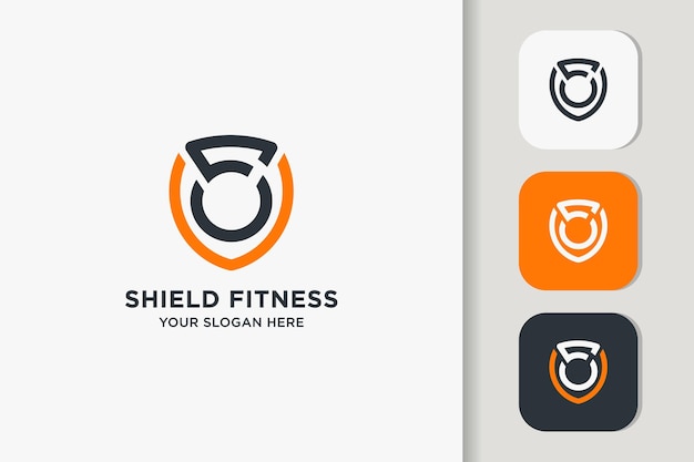 Dumbbell shield fitness simple logo design