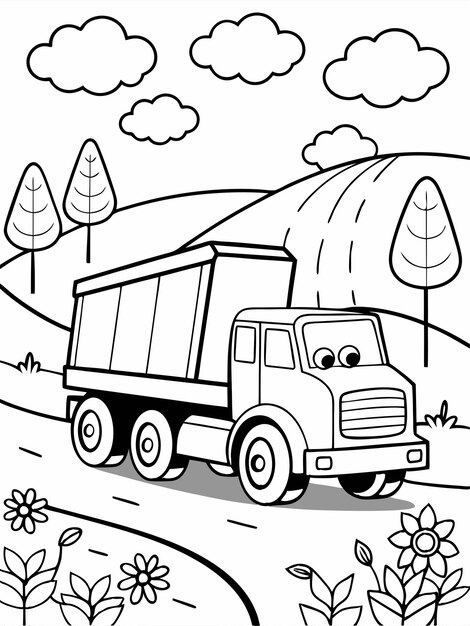 Vector dump truck colouring book pages for children with vector design and background