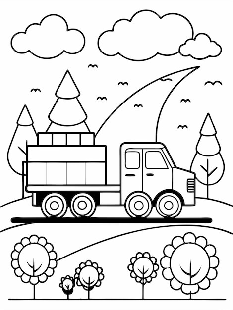 Dump Truck colouring book pages for children with vector design and background