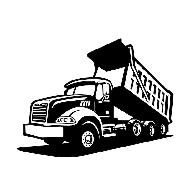 Dump truck silhouette vector Monochrome tipper truck vector isolated on white background