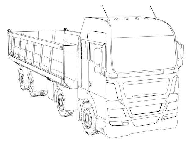 Dump truck sketch Isolated on white background Tracing illustration of 3d EPS 10