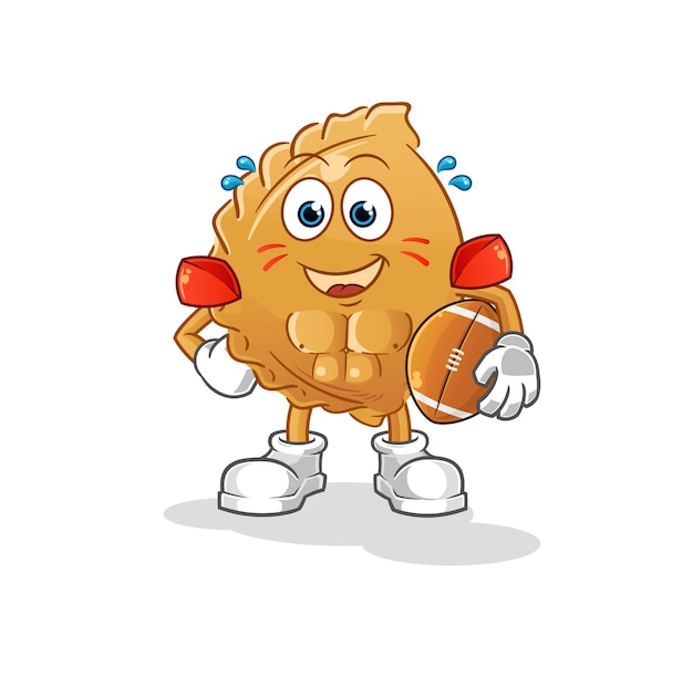 Dumpling playing rugby character. cartoon mascot vector