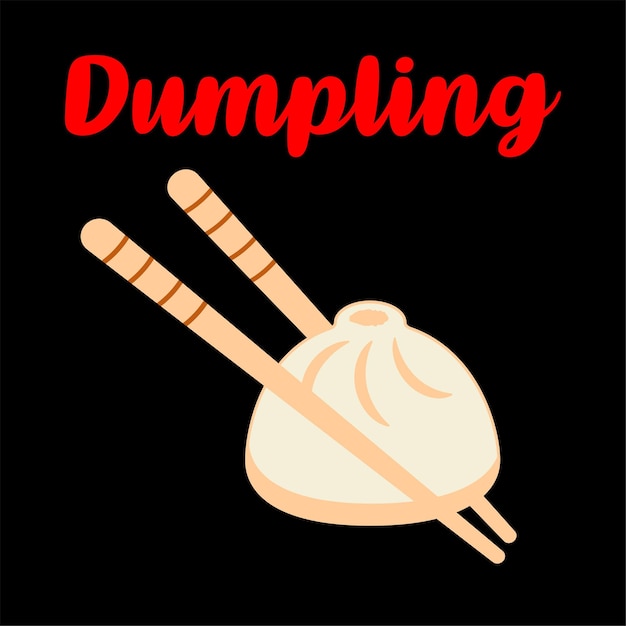 Dumpling with chopsticks isolated on black background.  Traditional asian cuisine and food. Vector