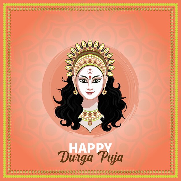 Vector durga portrait illustration of goddess durga face in happy durga puja shubh navratri