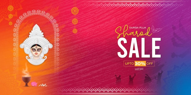 Vector durga puja sale banner festive discounts on indian products