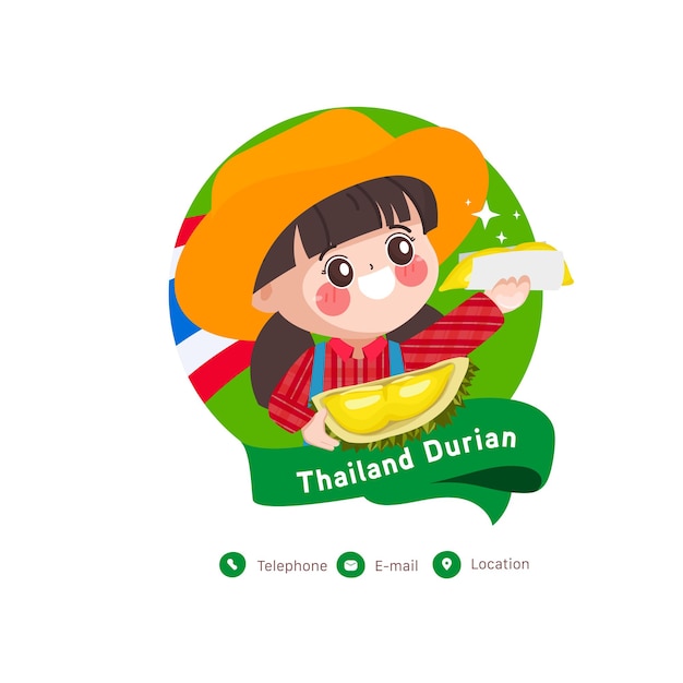 Durian fruit shop and cute woman seller. Food store market Thailand Durian Monthong best quality.