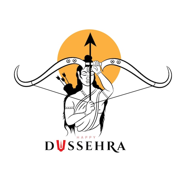 Dussehra greeting with lord rama hold bow logo illustration