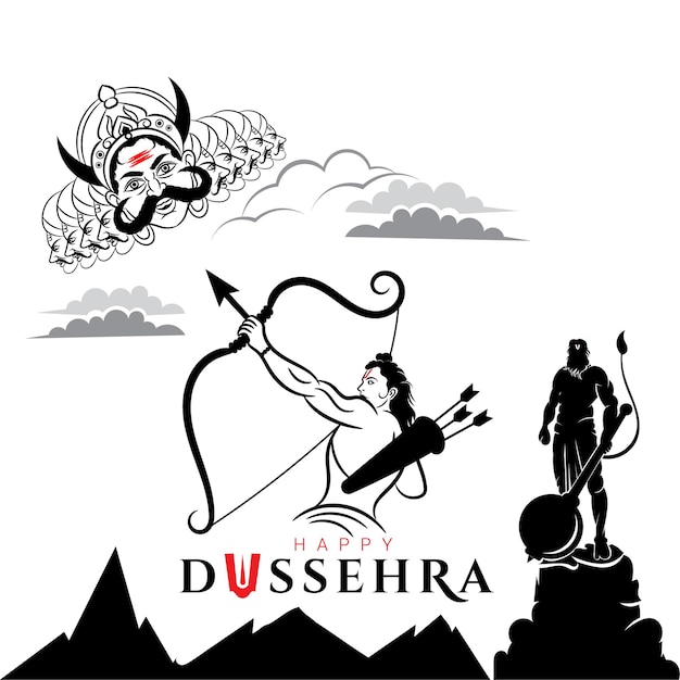 Dussehra greeting with ram ravana war  illustration