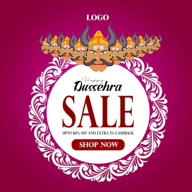 Dussehra offer sale banner with bow and arrow Lord Ram Ravan festival sale discount Background