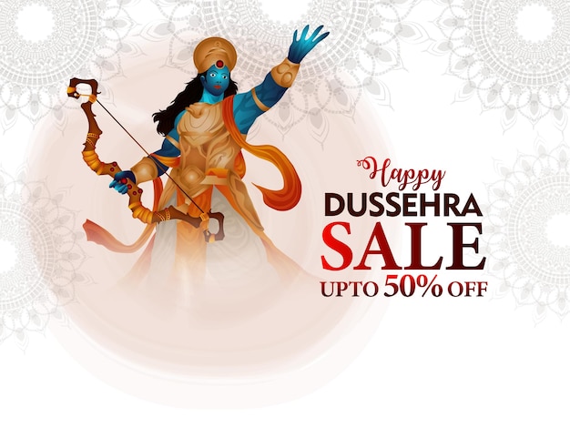 Dussehra sale banner with vector illustration of lord rama