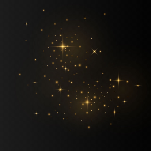 The dust sparks and golden stars shine with special light.      Sparkling magical dust particles.