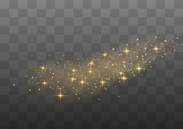 The dust sparks and golden stars shine with special light     Sparkling magical dust particles