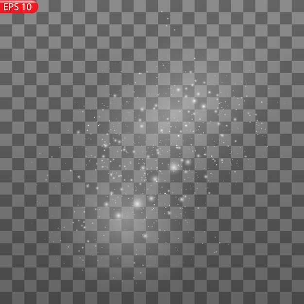 The dust sparks and golden stars shine with special light. Vector sparkles on a transparent backgrou