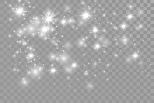 The dust sparks and golden stars shine with special light. Vector sparkles on a transparent background. Christmas light effect. Sparkling magical dust particles.