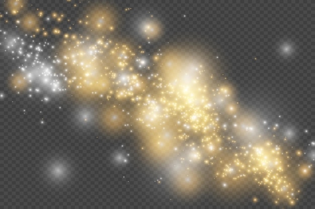 The dust sparks and golden stars shine with special light. vector sparkles on a transparent background. christmas light effect. sparkling magical dust particles.