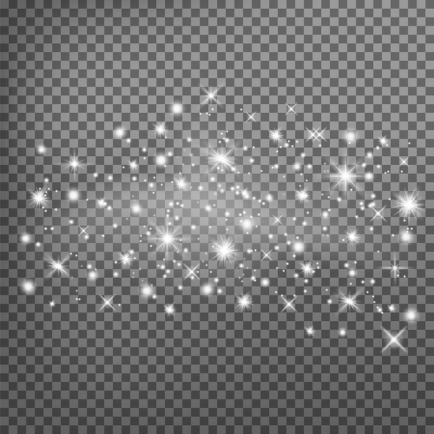 The dust sparks and golden stars shine with special light Vector sparkles on a transparent background Vector illustration