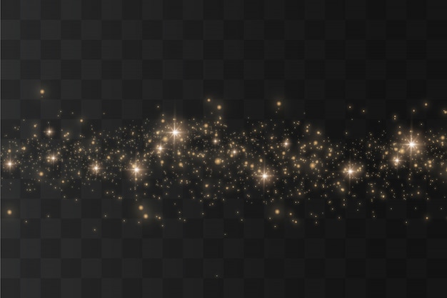 Dust on a transparent background. Sparks of dust and golden stars shine with a special light.  stars fly and sparkle on a transparent background. Christmas light effect.