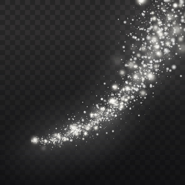 Dust white. White sparks and golden stars shine with special light. Sparkles on a transparent background.