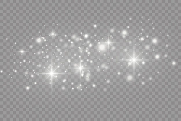 Dust white. White sparks and stars shine with special light. Sparkles on a transparent background.