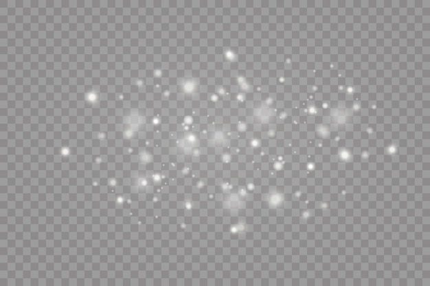 Dust white. White sparks and stars shine with special light. Sparkles on a transparent background.