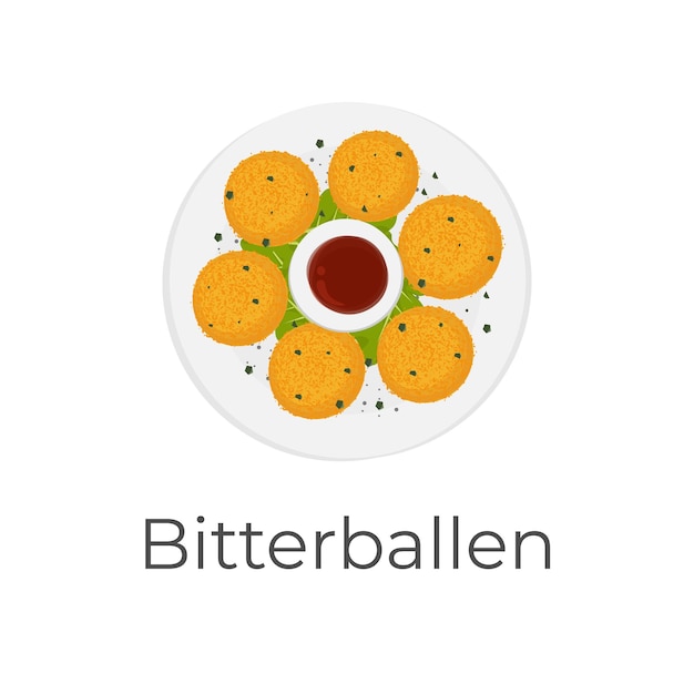 Dutch Bitterballen Illustration Logo Served On A Plate With Sauce