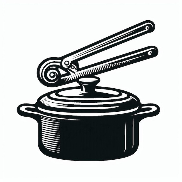 Dutch oven lid lifter Silhouette line art vector illustration on white background