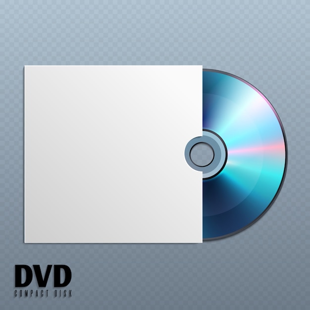 Dvd cd disk with white empty envelope cover illustration. 