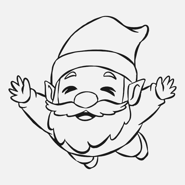 dwarf cartoon character with happy expression gnome in a jumping pose vector line art style