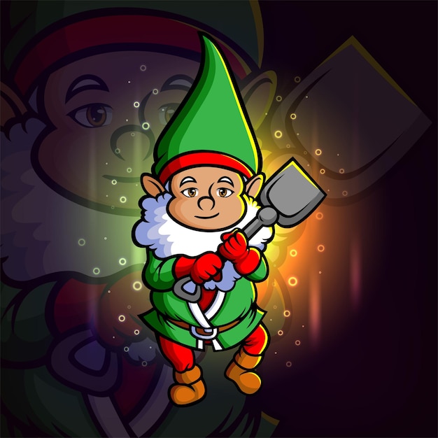 The dwarf is holding the shovel esport logo design of illustration