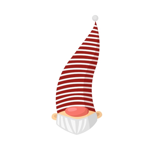 Dwarf in long red hat or christmas santa head isolated in flat style