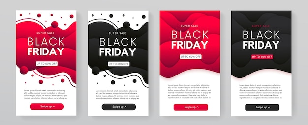 Dymanic trendy fluid mobile Black Friday sale banners collection.  Abstract promo posters.