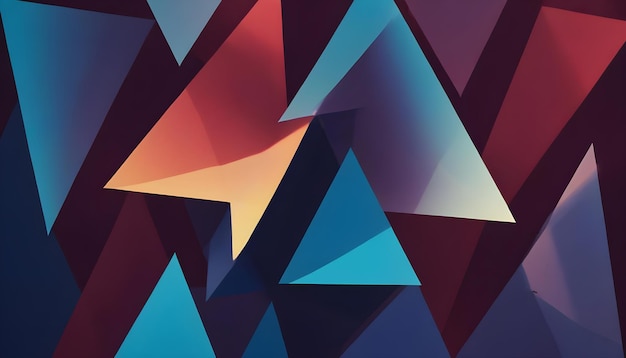 A dynamic arrangement of colorful overlapping triangles creating a sense of depth and dimension