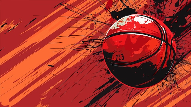 Dynamic Basketball Design on Red Background Vector Illustration