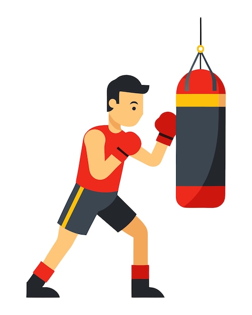 Dynamic Boxer Training with Punching Bag vector Illustration